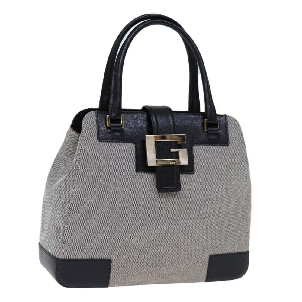 GUCCI Hand Bag Canvas Gray Auth
